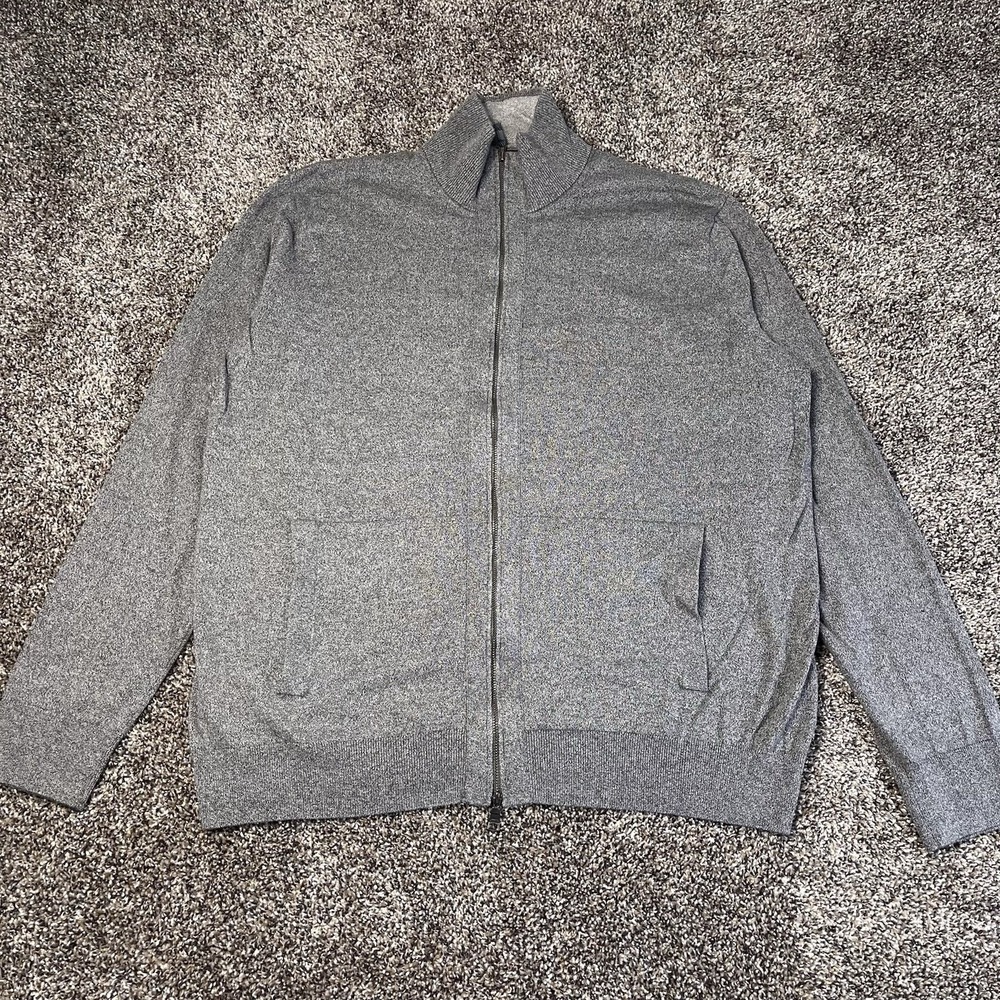 Banana Republic Silk Cashmere Blend Mens Size XL Full Zip Sweater Mock Neck Gray